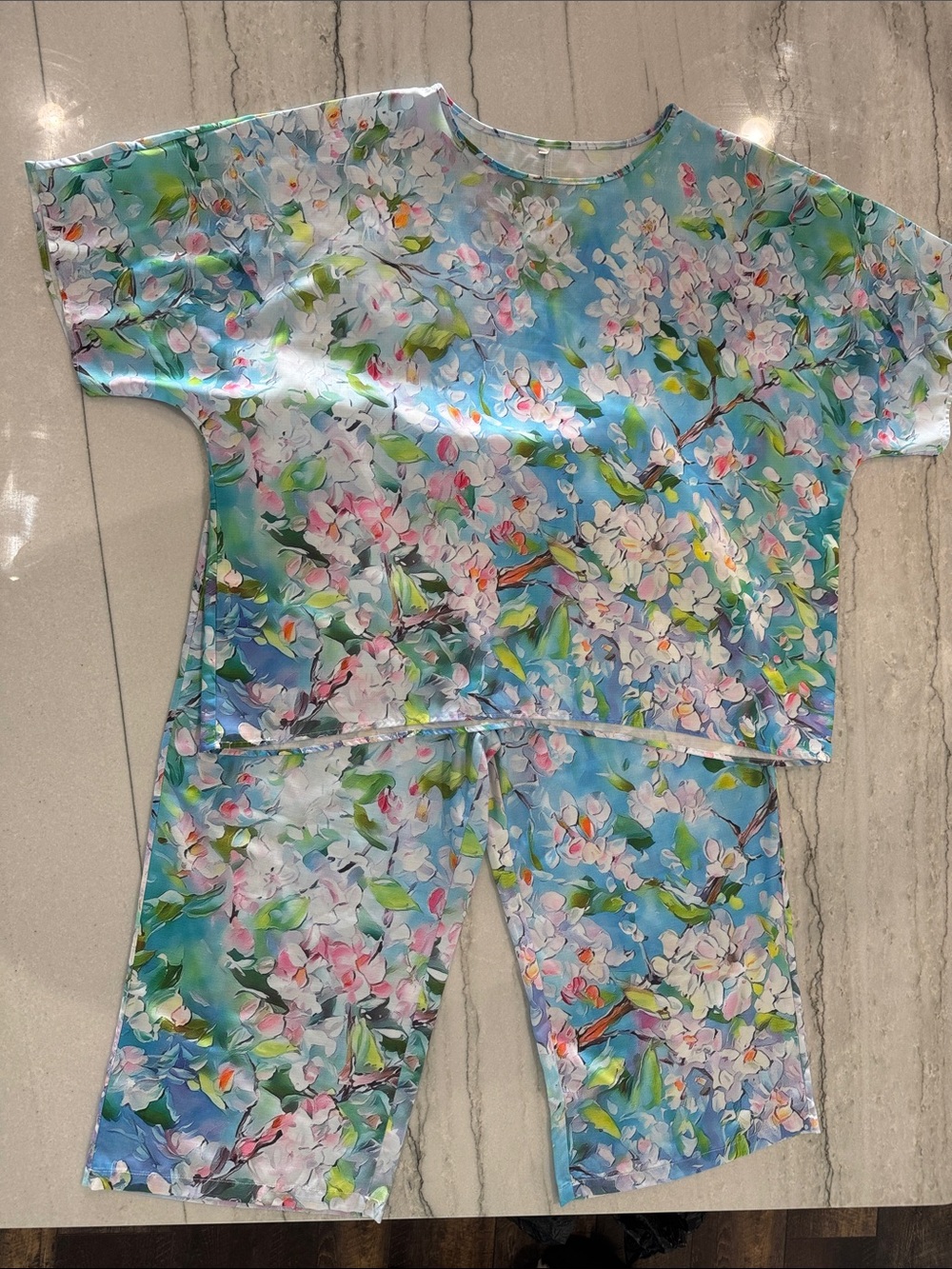 Woman’s Floral Blue Short-Sleeve Set